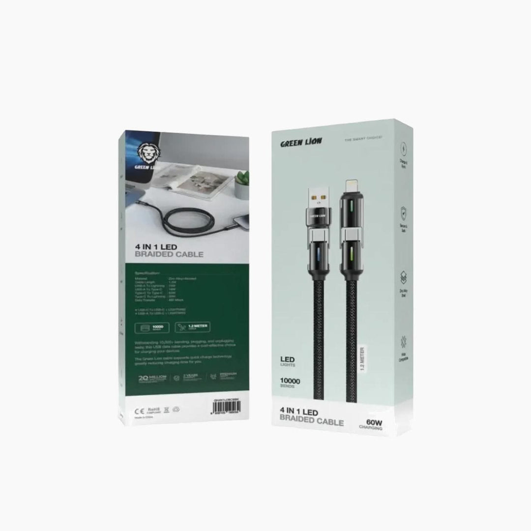 Green Lion 4 in 1 LED braided charging cable