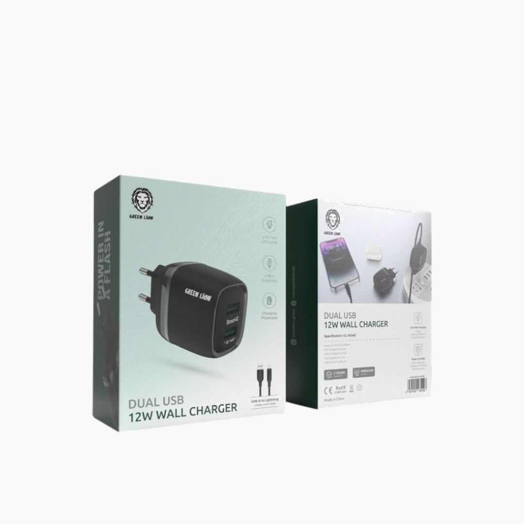 Green Lion Dual USB 12W Wall Charger with 1m Type-C cable