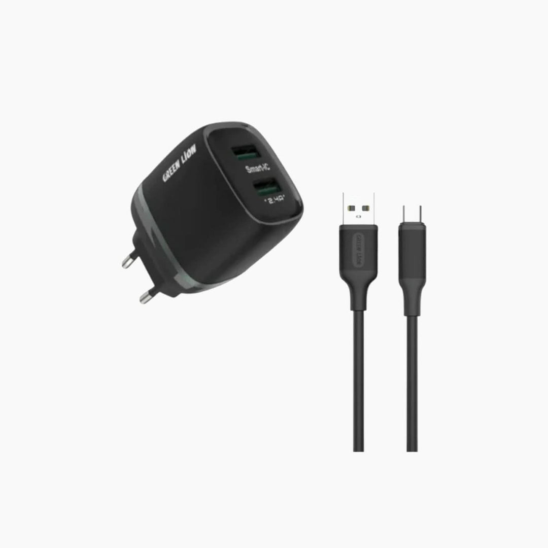 Green Lion Dual USB 12W wall charger with USB-A to USB-C cable