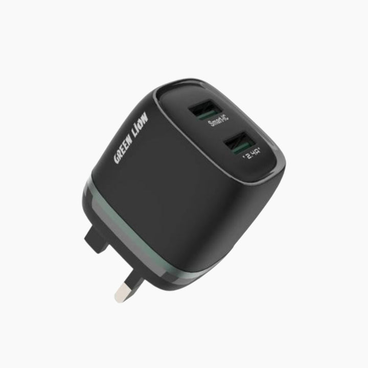 Black 12W dual USB-A wall charger with EU plug