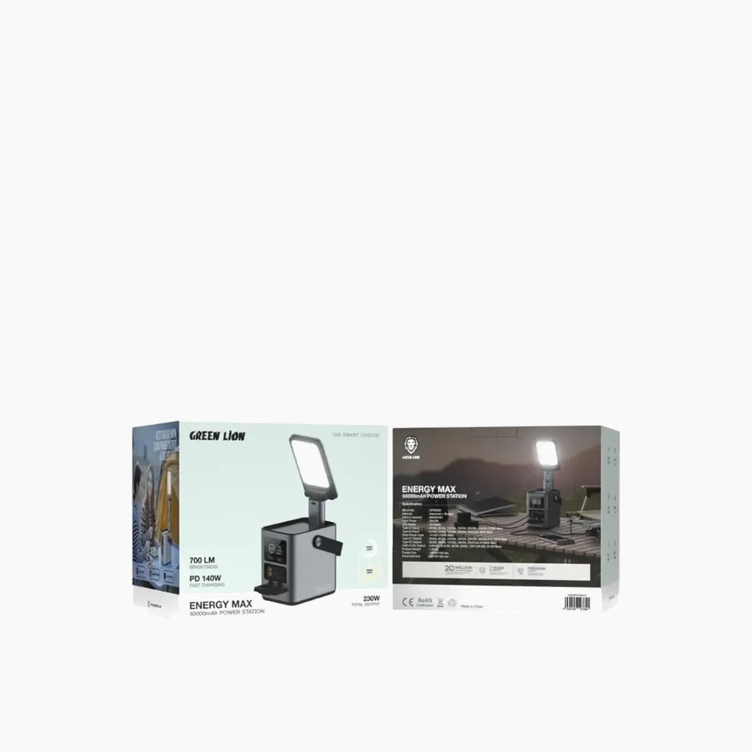 Green Lion Energy Max 60000mAh portable power station with solar input
