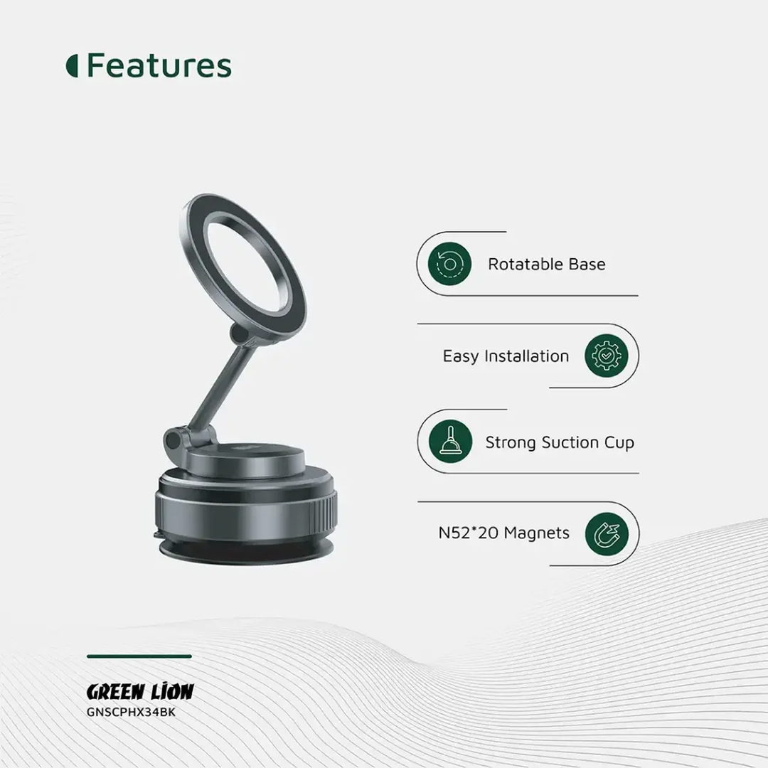 Green Lion GX-34 suction phone holder with MagSafe-compatible grip