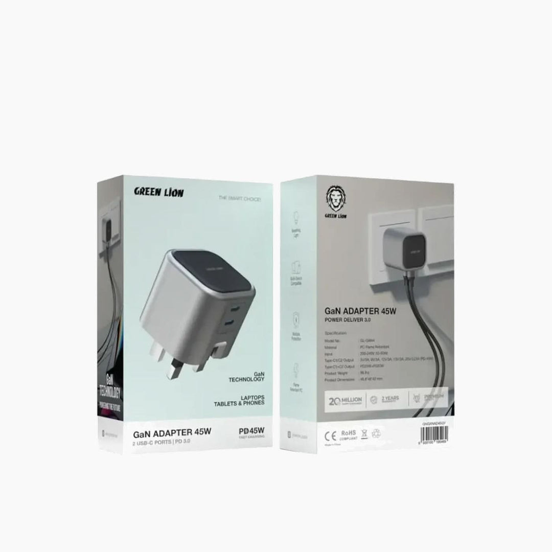 Green Lion GaN 45W adapter with dual USB-C ports
