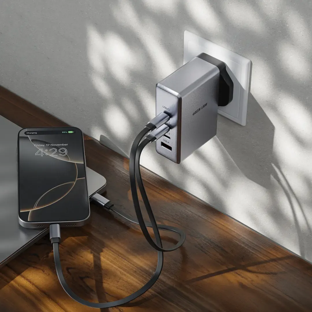 Green Lion GaN wall charger with retractable Type-C cable