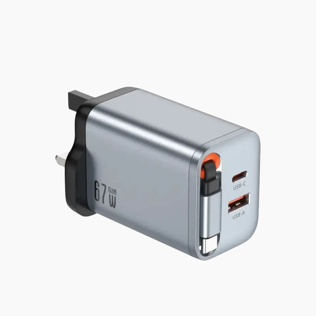 Green Lion 67W GaN wall charger with retractable Type-C cable
