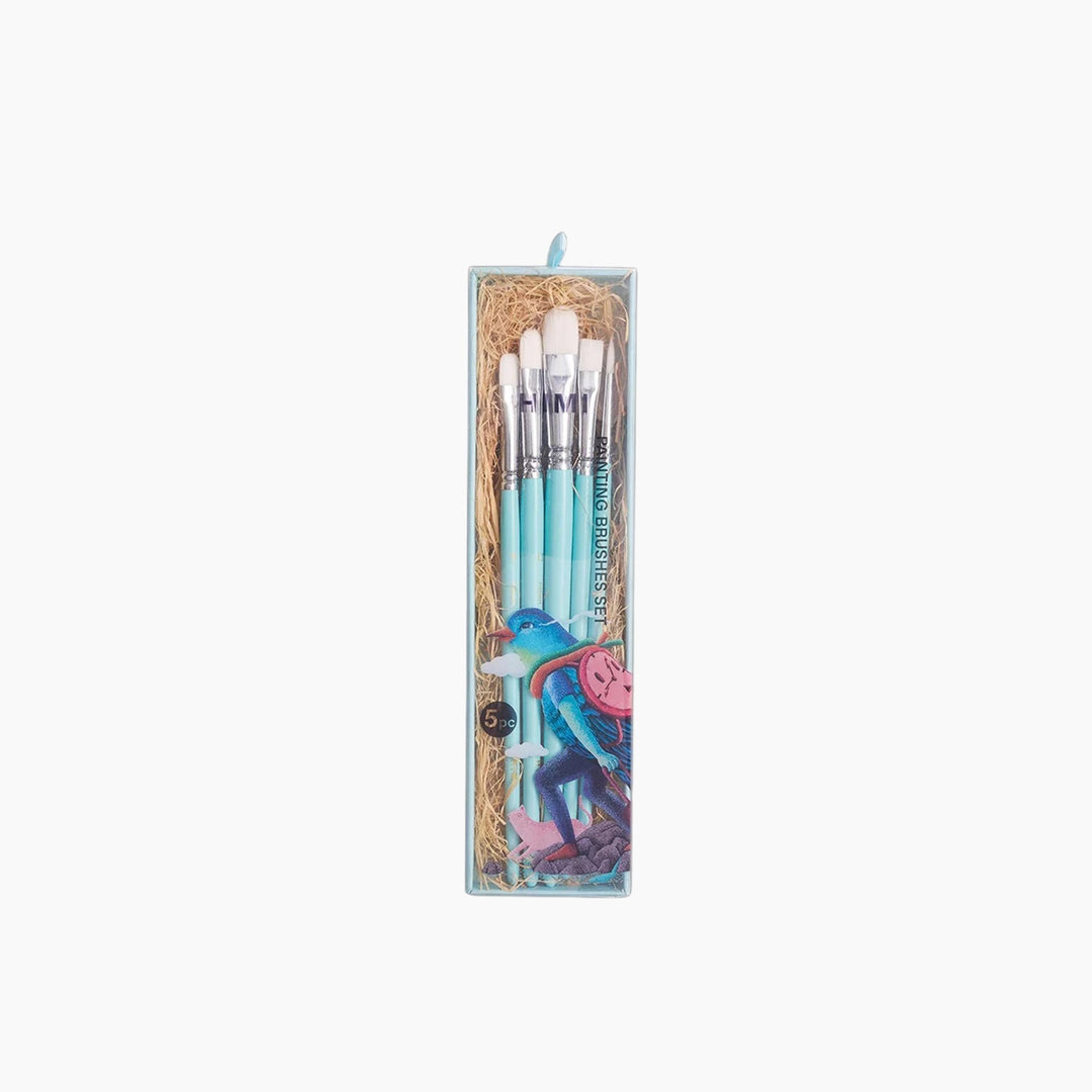 Himi 5-Pc Brush Set - 3 Filbert  1 Flat + 1 Round Brush (Blue Edition)
