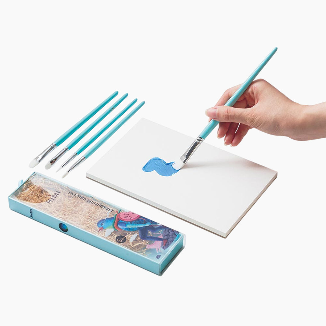 Himi 5-Pc Brush Set - 3 Filbert  1 Flat + 1 Round Brush (Blue Edition)