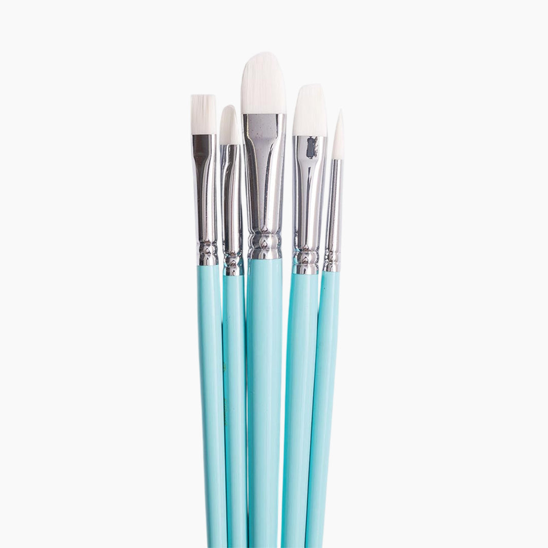 Himi 5-Pc Brush Set - 3 Filbert  1 Flat + 1 Round Brush (Blue Edition)