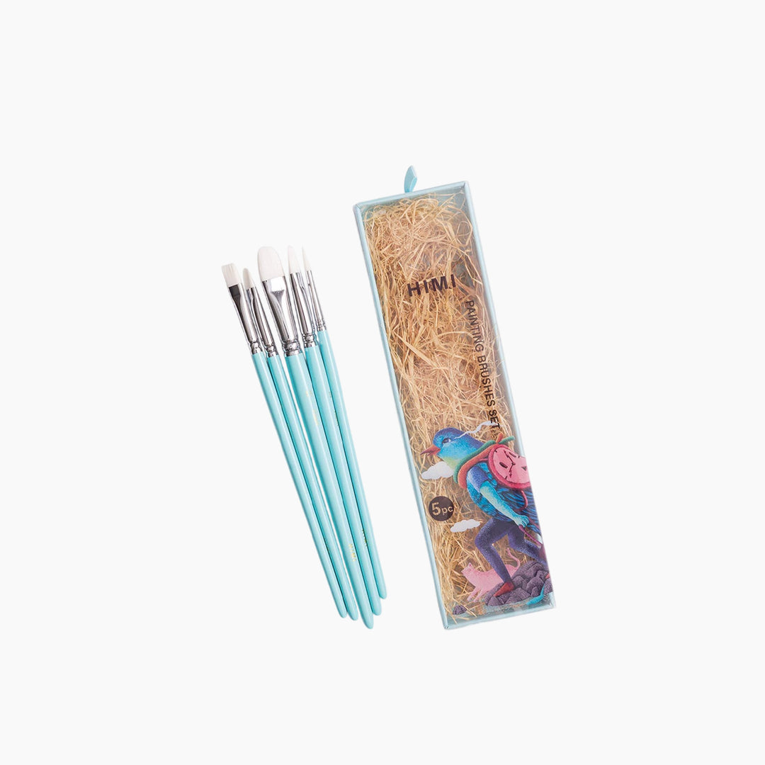 Himi 5-Pc Brush Set - 3 Filbert  1 Flat + 1 Round Brush (Blue Edition)