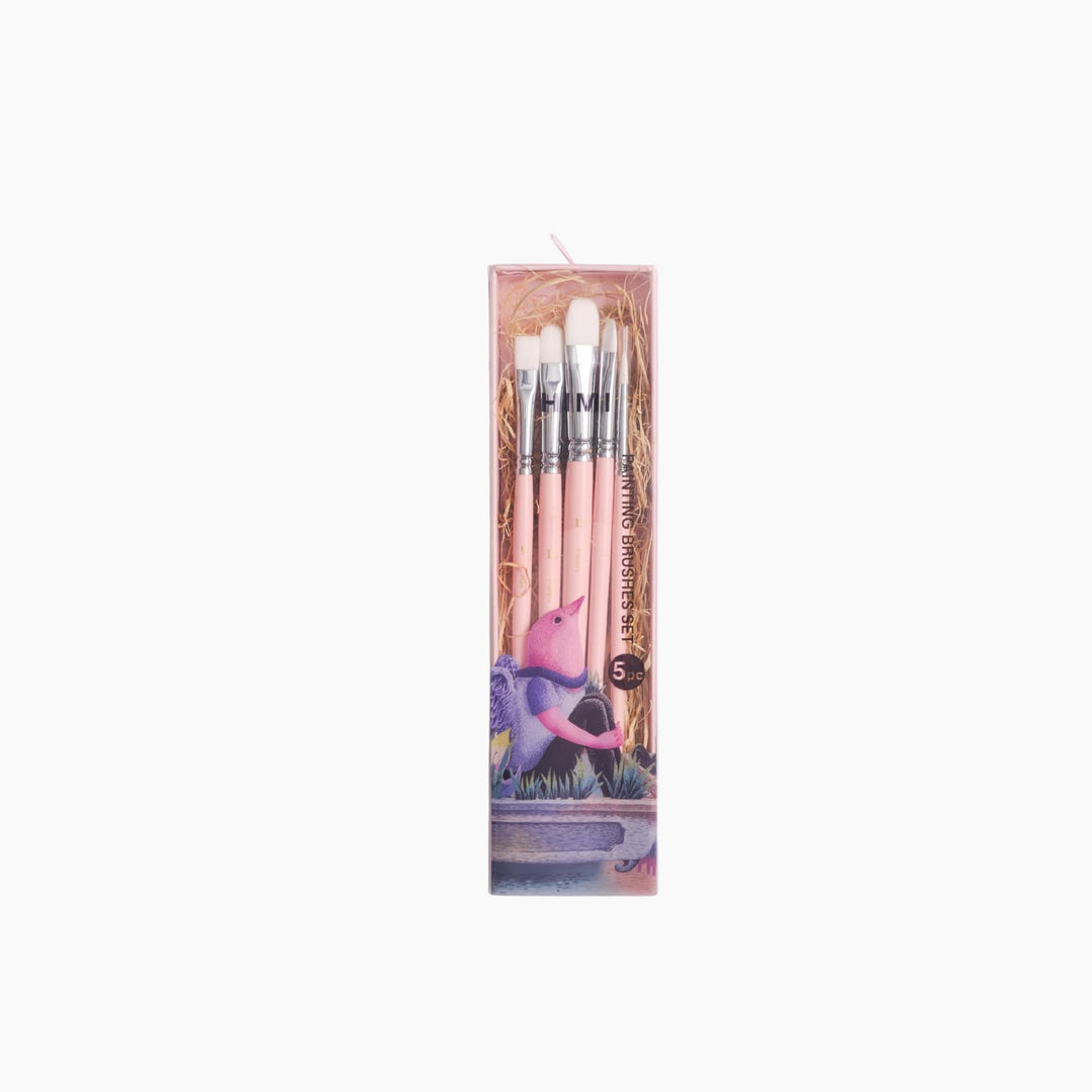 Himi 5-Pc Brush Set - 3 Filbert 1 Flat + 1 Round Brush (Pink Edition)