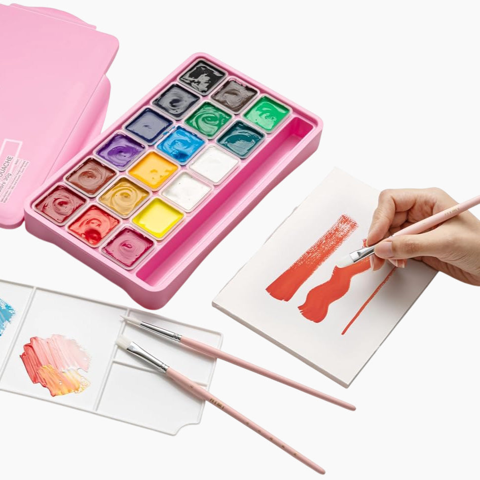 Himi 5-Pc Brush Set - 3 Filbert 1 Flat + 1 Round Brush (Pink Edition)