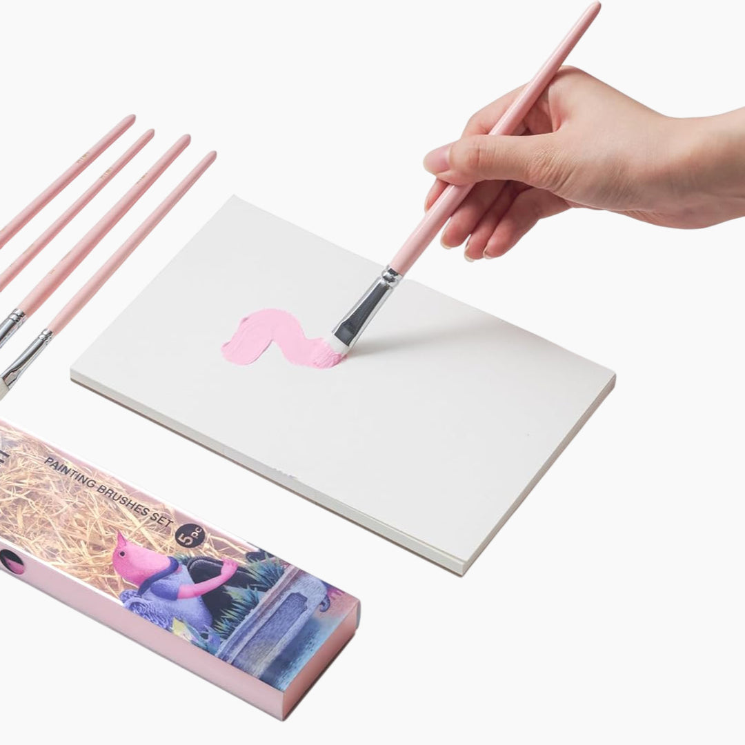 Himi 5-Pc Brush Set - 3 Filbert 1 Flat + 1 Round Brush (Pink Edition)