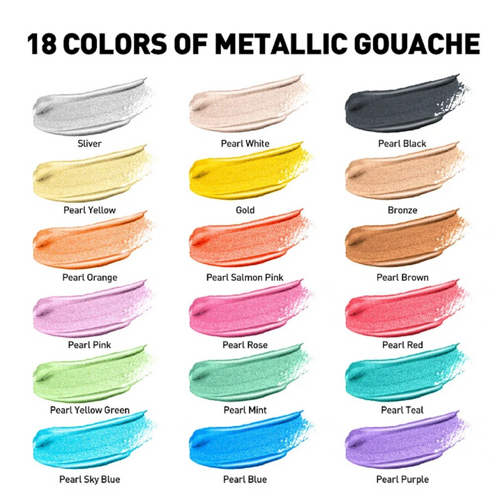Himi Jelly Cup Gouache Paint Set - 30g x18 Colors (Yellow Case - Metallic Edition)