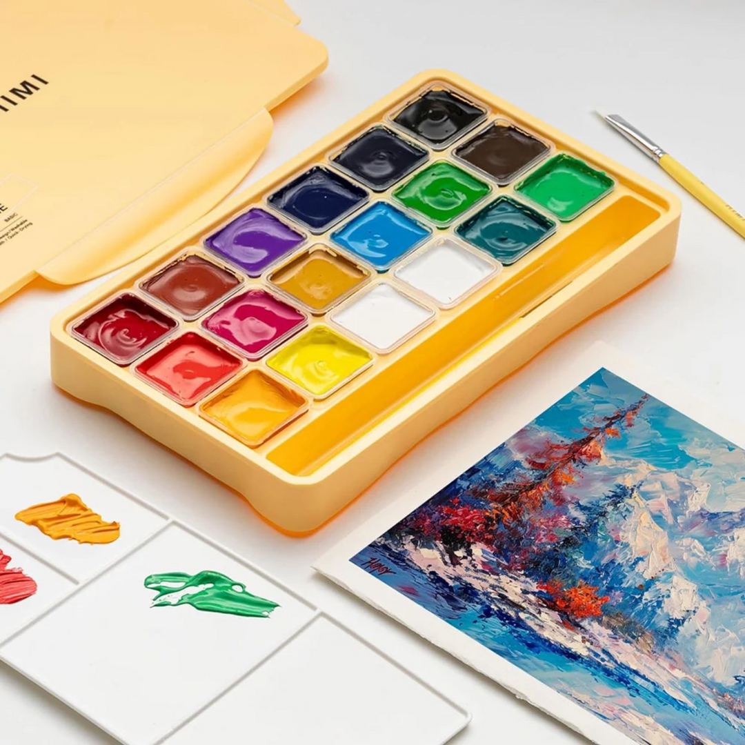 Himi Jelly Cup Gouache Paint Set - 30g x18 Colors (Yellow Case)