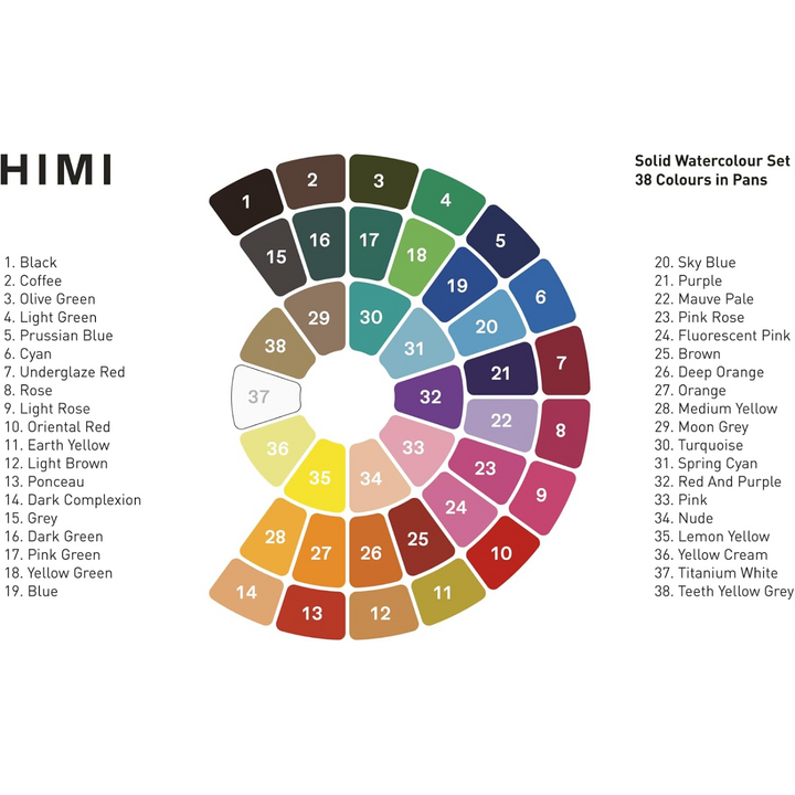 Himi Solid Watercolor Paint Set - 38 Colors in Pans (Blue Case)