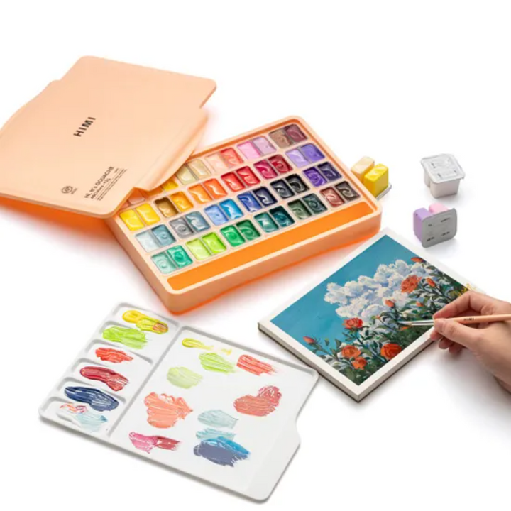 Himi Twin Cup Gouache Paint Set - 12g x48 Colors (Peach Fuzz Case)