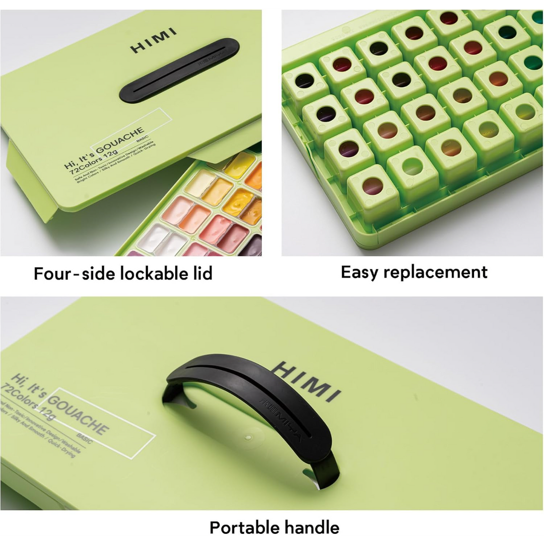 Himi Twin Cup Gouache Paint Set - 12g x72 Colors (Apple Green Case)