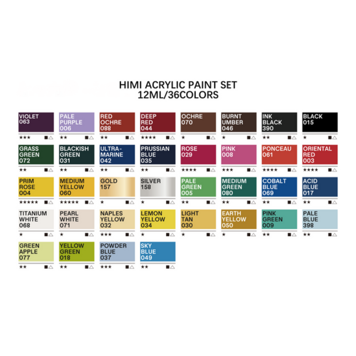 Himi Twin Cup Jelly Acrylic Paint Set - 12ml x36 Colors (Green Case)
