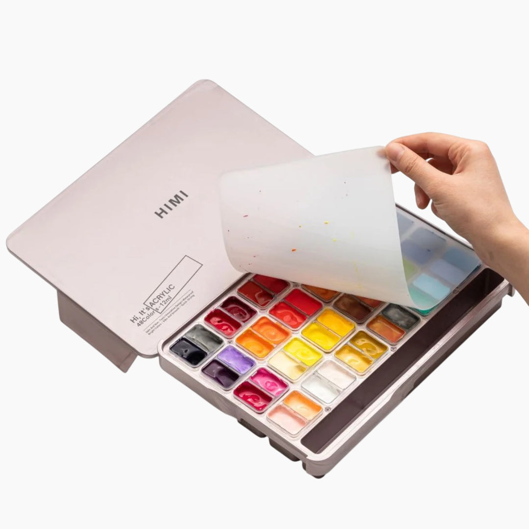 Himi Twin Cup Jelly Acrylic Paint Set - 12ml x48 Colors (Pink Case)
