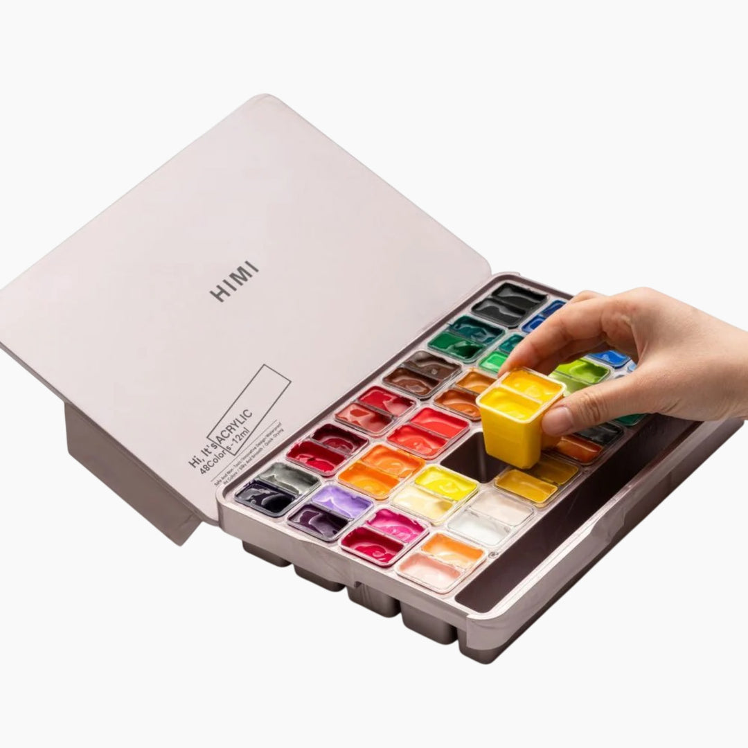 Himi Twin Cup Jelly Acrylic Paint Set - 12ml x48 Colors (Pink Case)
