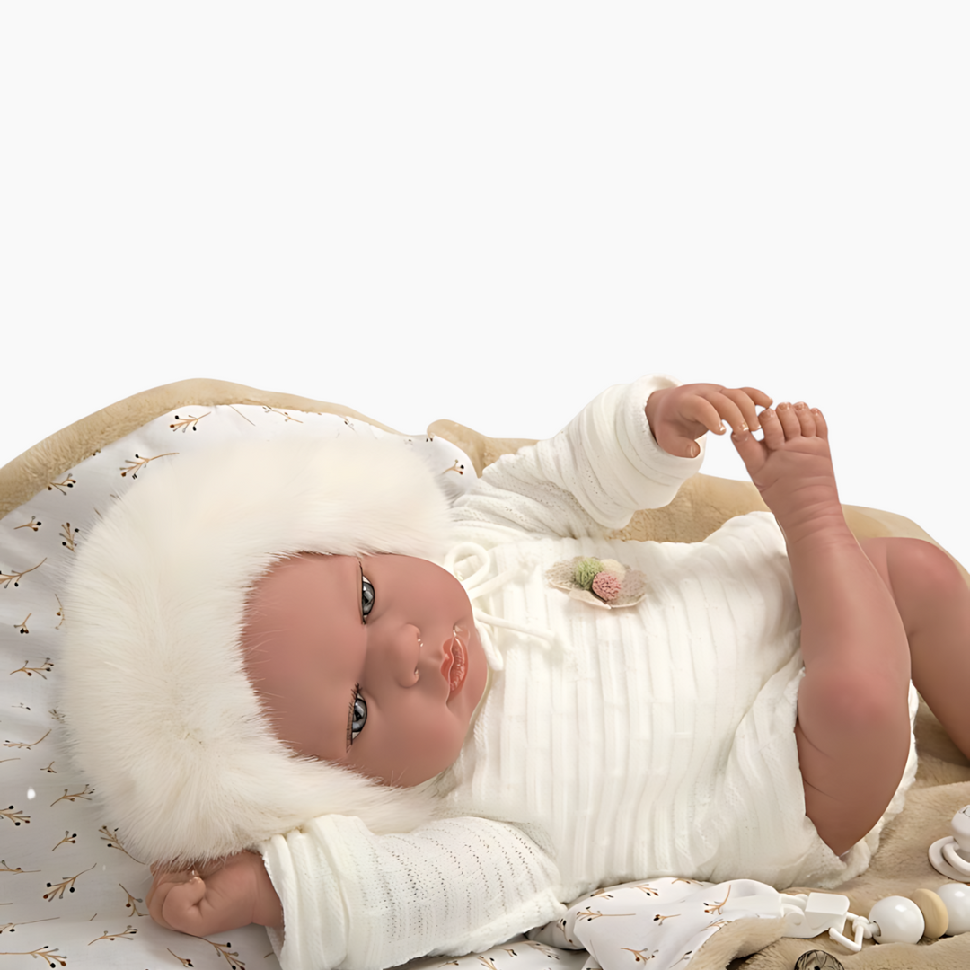 Huggable Memories Alessandra Fur White Bonnet Baby Doll