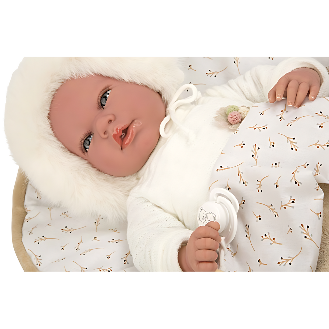 Huggable Memories Alessandra Fur White Bonnet Baby Doll