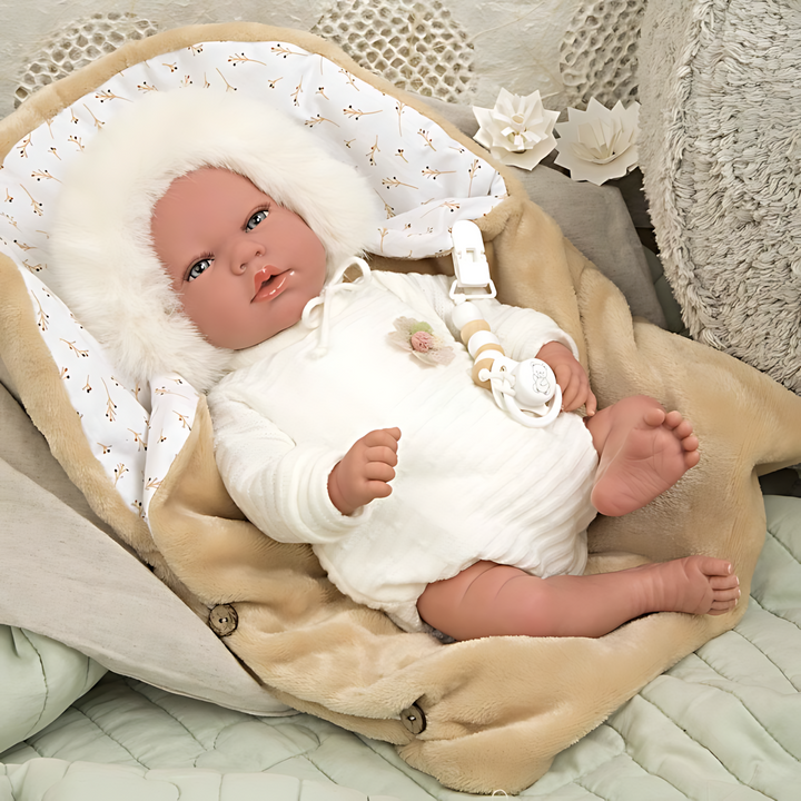 Huggable Memories Alessandra Fur White Bonnet Baby Doll