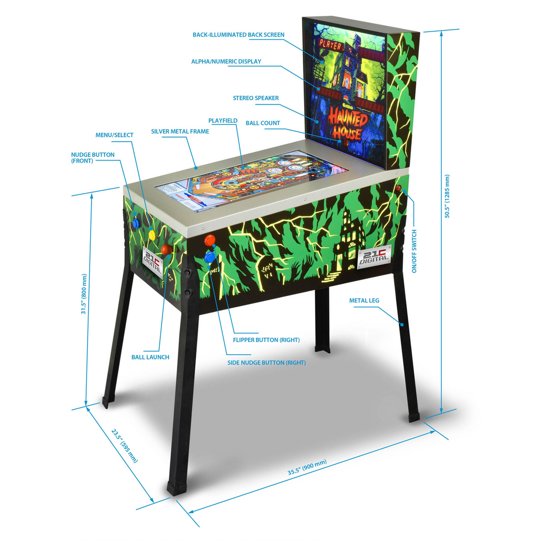 Tabletop Digital Pinball Machine Haunted House Green