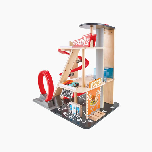 Hape Gearhead Stunt Garage Playset