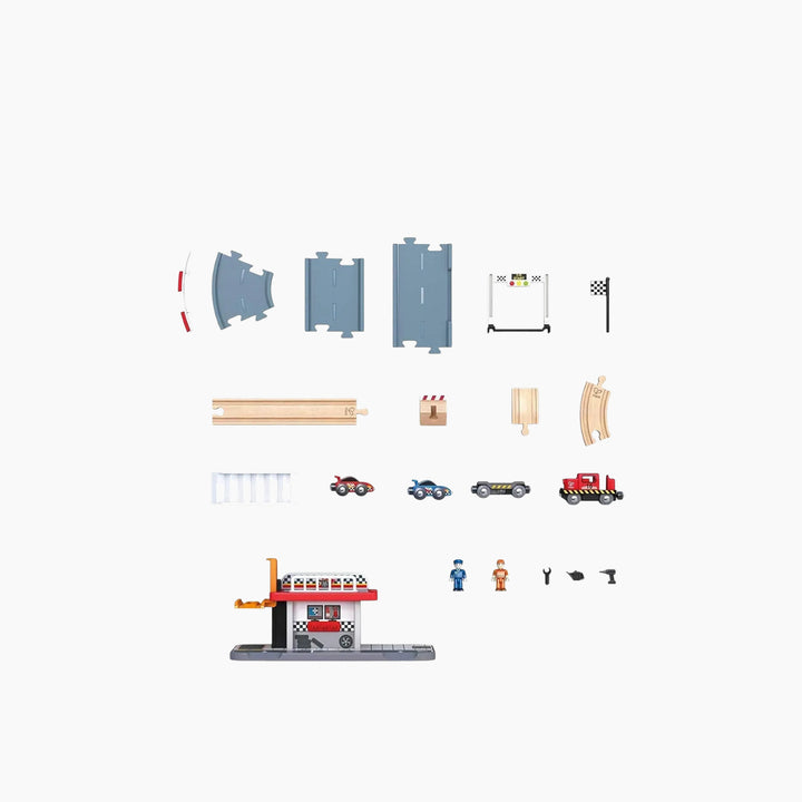 Hape Race Track Railway Train Station With Accessories