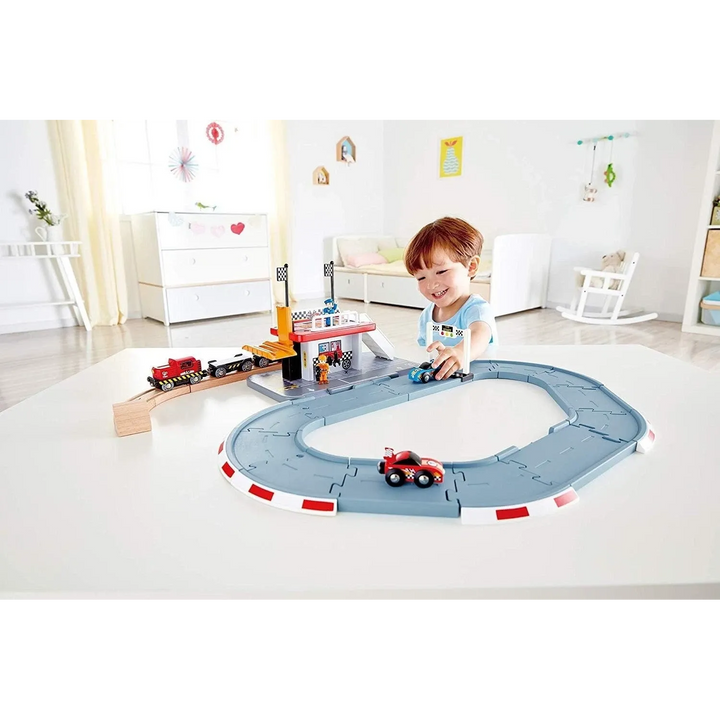 Hape Race Track Railway Train Station With Accessories