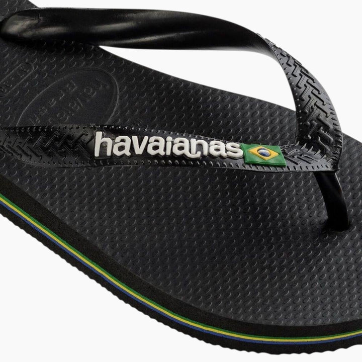 Havaianas Brasil Logo Flip Flops - Black/Black
