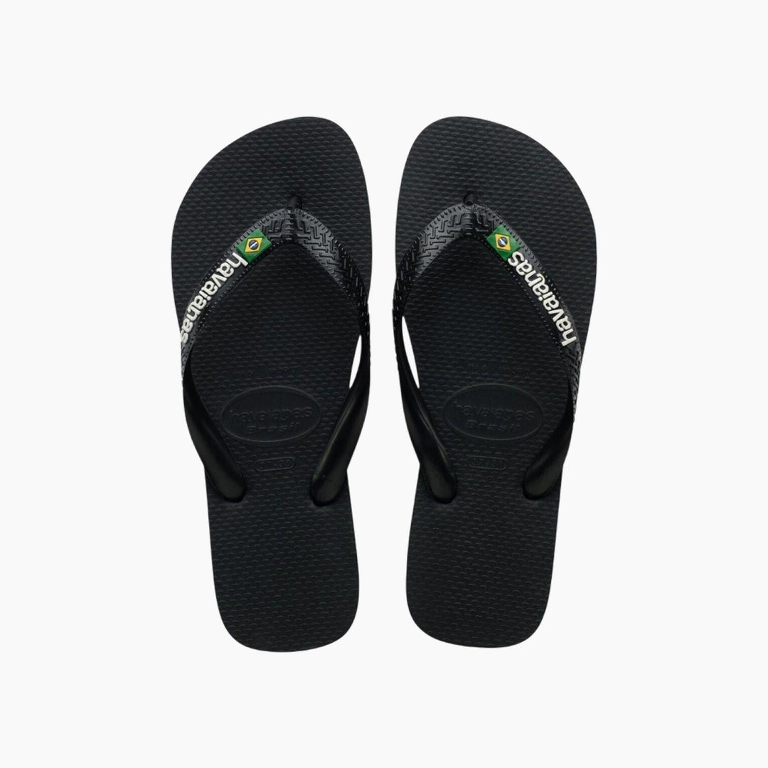 Havaianas Brasil Logo Flip Flops - Black/Black