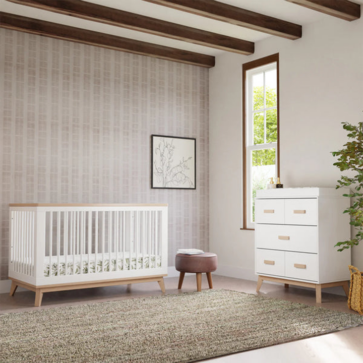 Babyletto Scoot 3-in-1 Convertible Crib - White/Washed Natural - HUNA