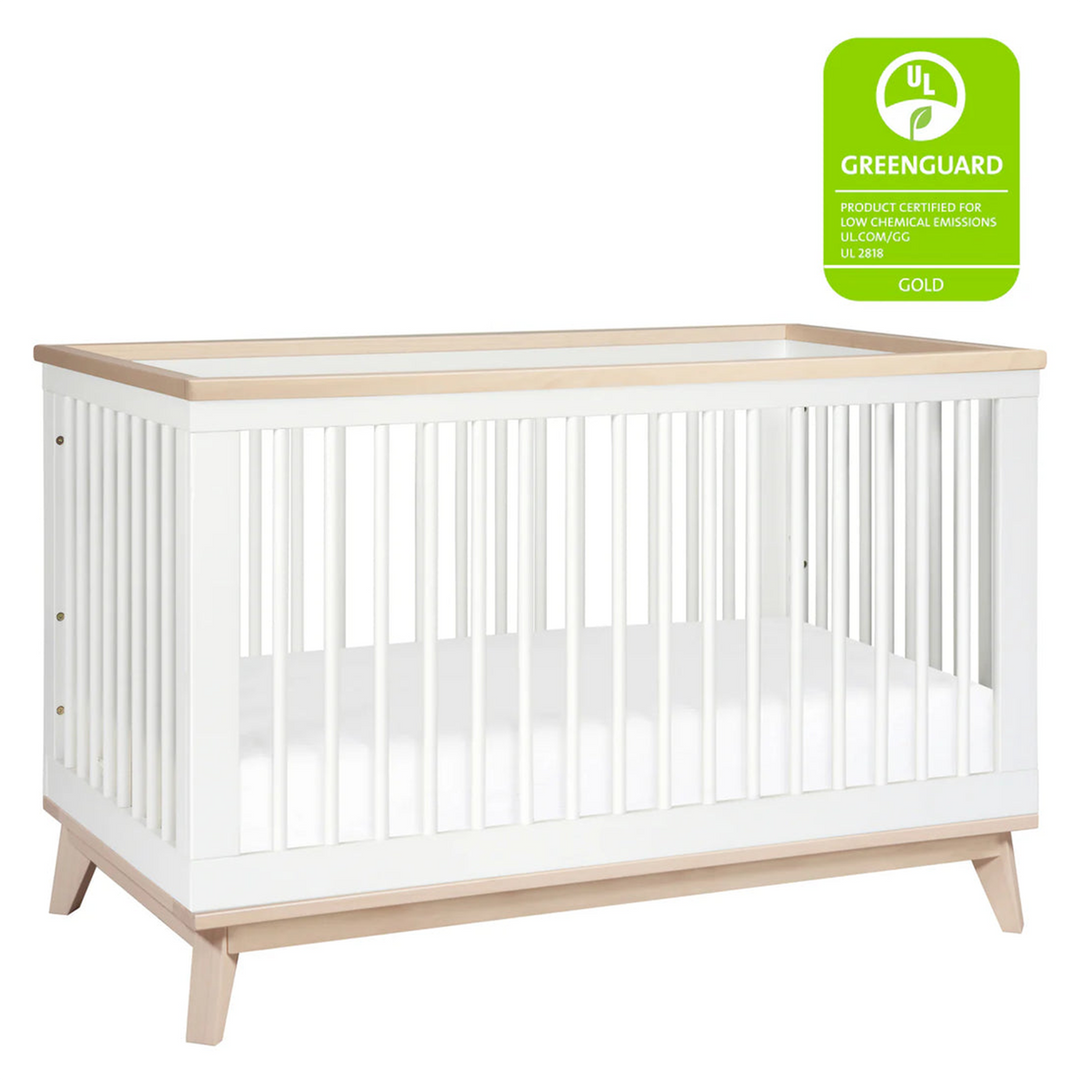 Babyletto Scoot 3-in-1 Convertible Crib - White/Washed Natural - HUNA