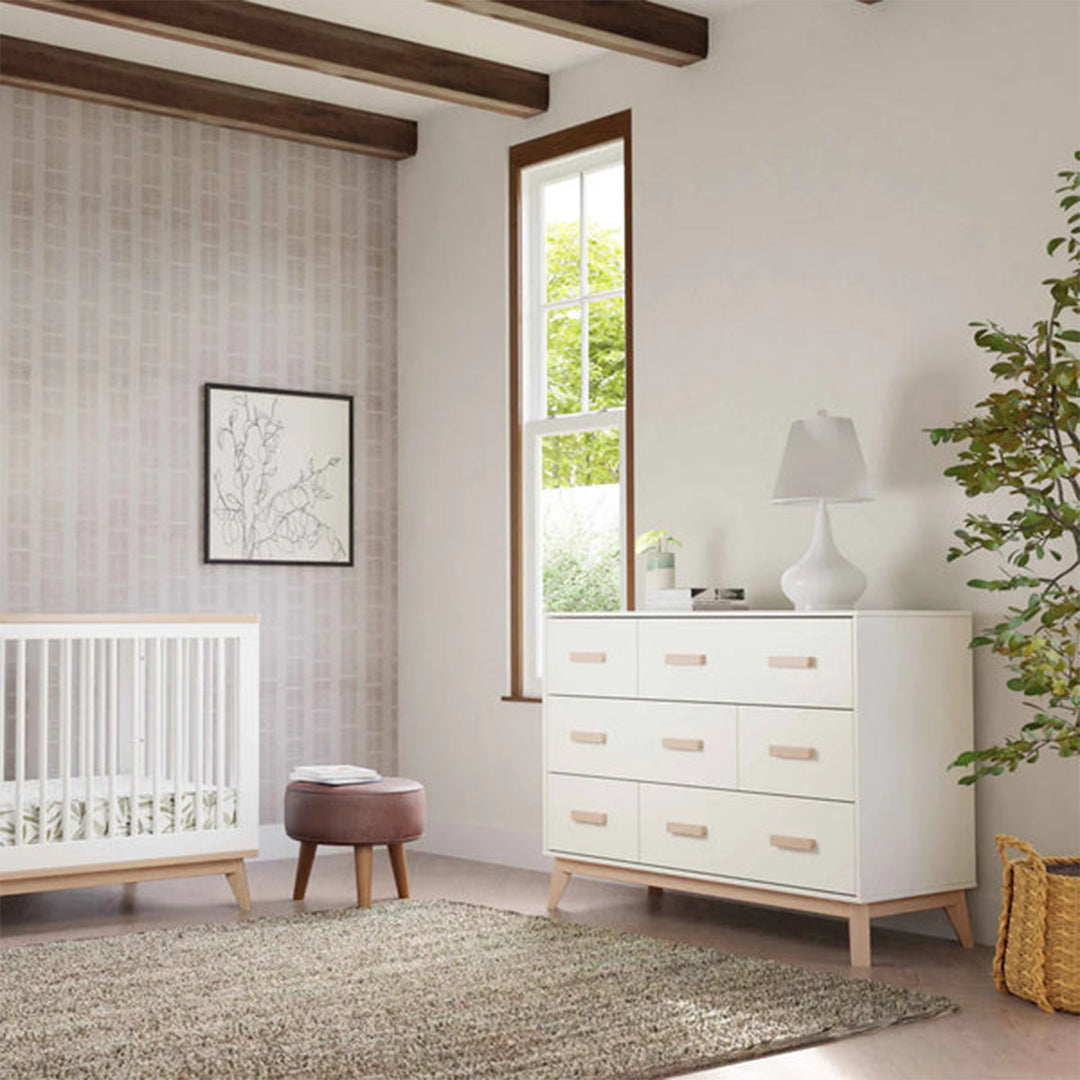 Babyletto Scoot 6-drawer dresser in white and washed natural finish