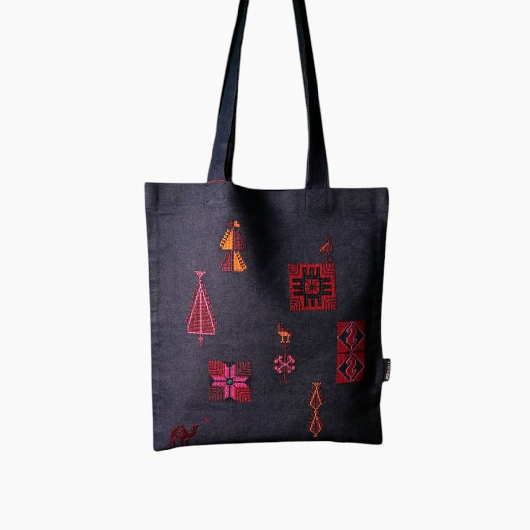 Folkglory Palestinian Motifs Denim Tote Bag