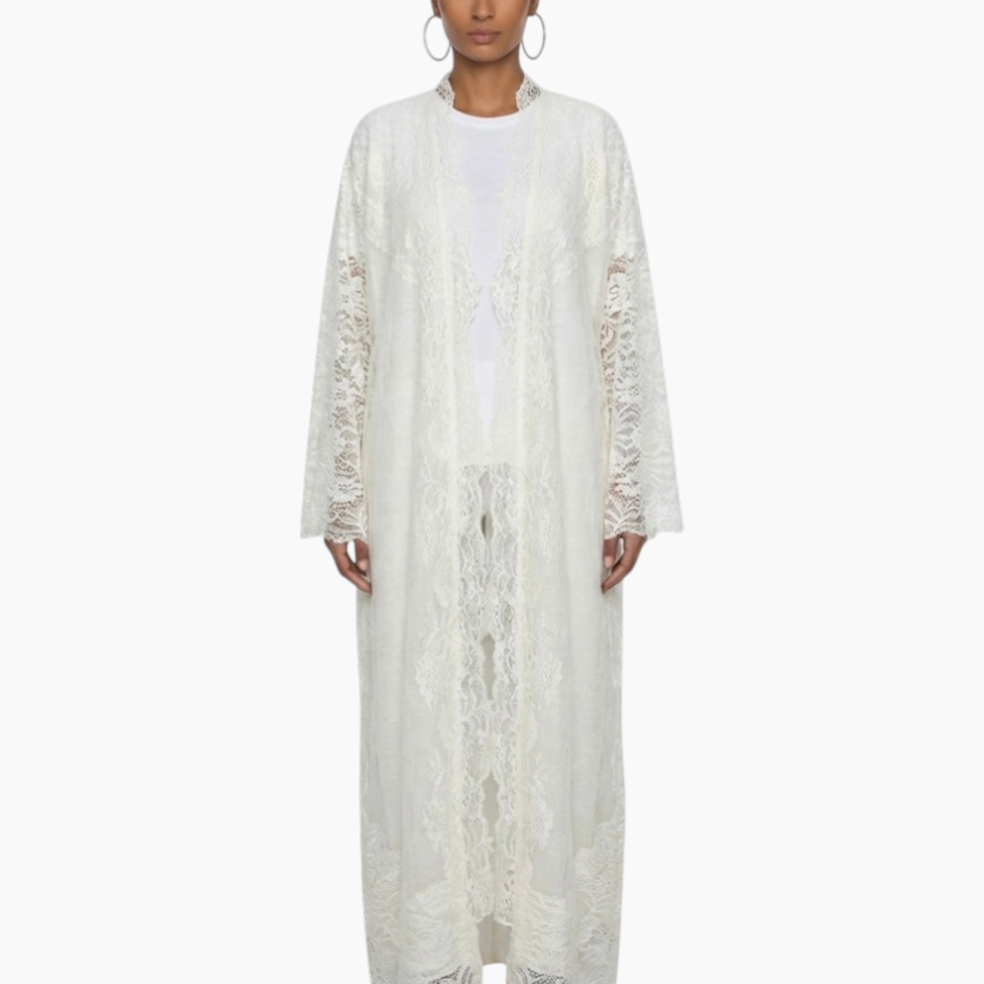 Sanjana And Me Ivory Elegant Lace Open Abaya with Coordinated Scarf Sanjana And Me Ivory Elegant Lace Open Abaya with Coordinated Scarf