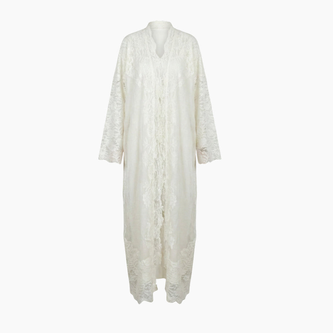 Sanjana And Me Ivory Elegant Lace Open Abaya with Coordinated Scarf Sanjana And Me Ivory Elegant Lace Open Abaya with Coordinated Scarf
