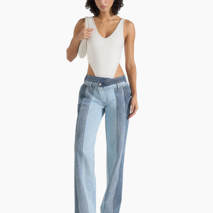 Manière De Voir Jacinda Colour Block Denim Jeans Mid Blue