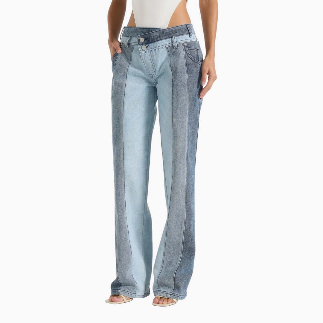 Manière De Voir Jacinda Colour Block Denim Jeans Mid Blue