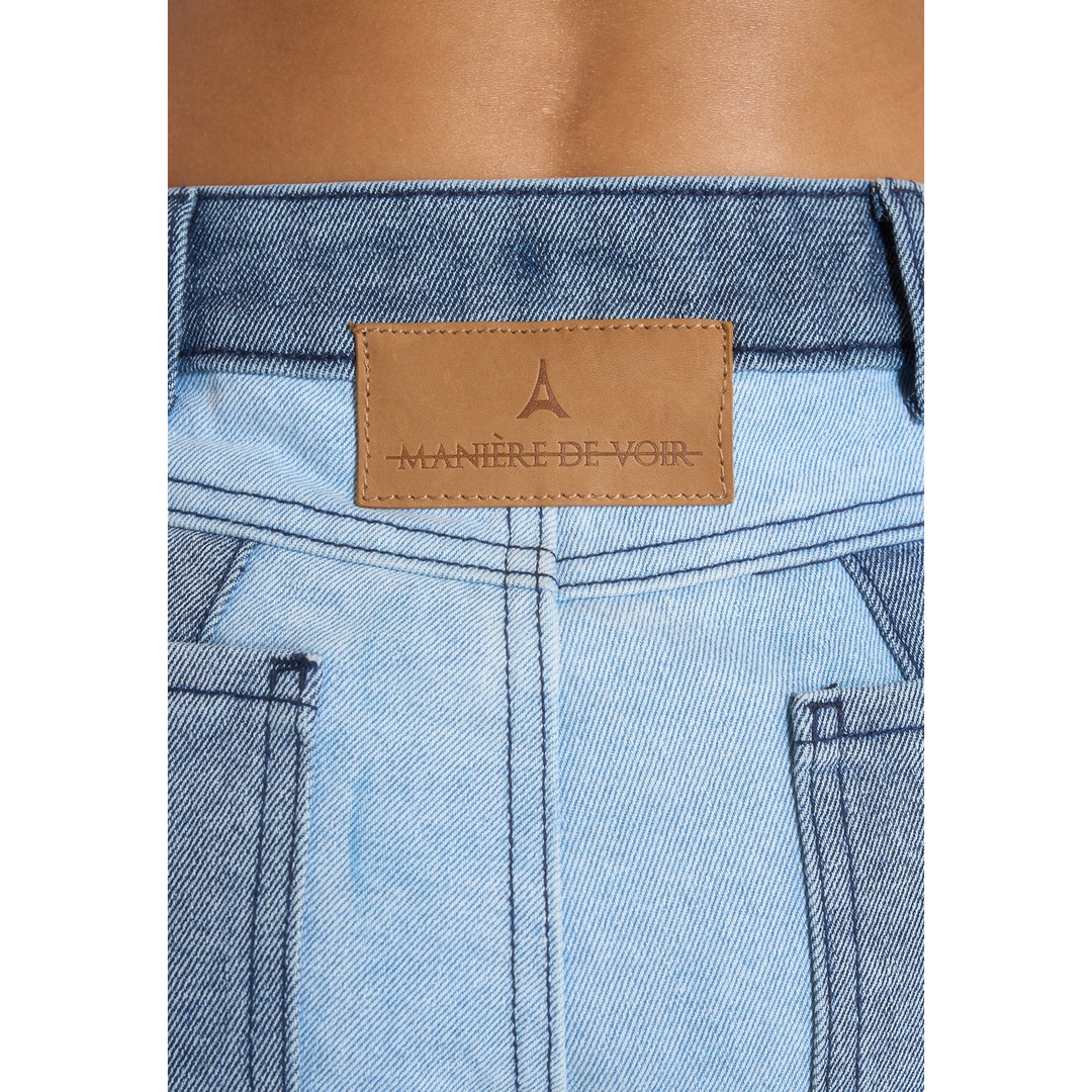 Manière De Voir Jacinda Colour Block Denim Jeans Mid Blue