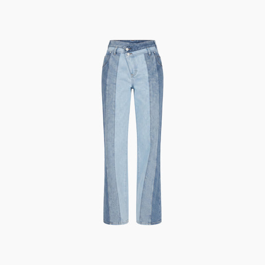 Manière De Voir Jacinda Colour Block Denim Jeans Mid Blue