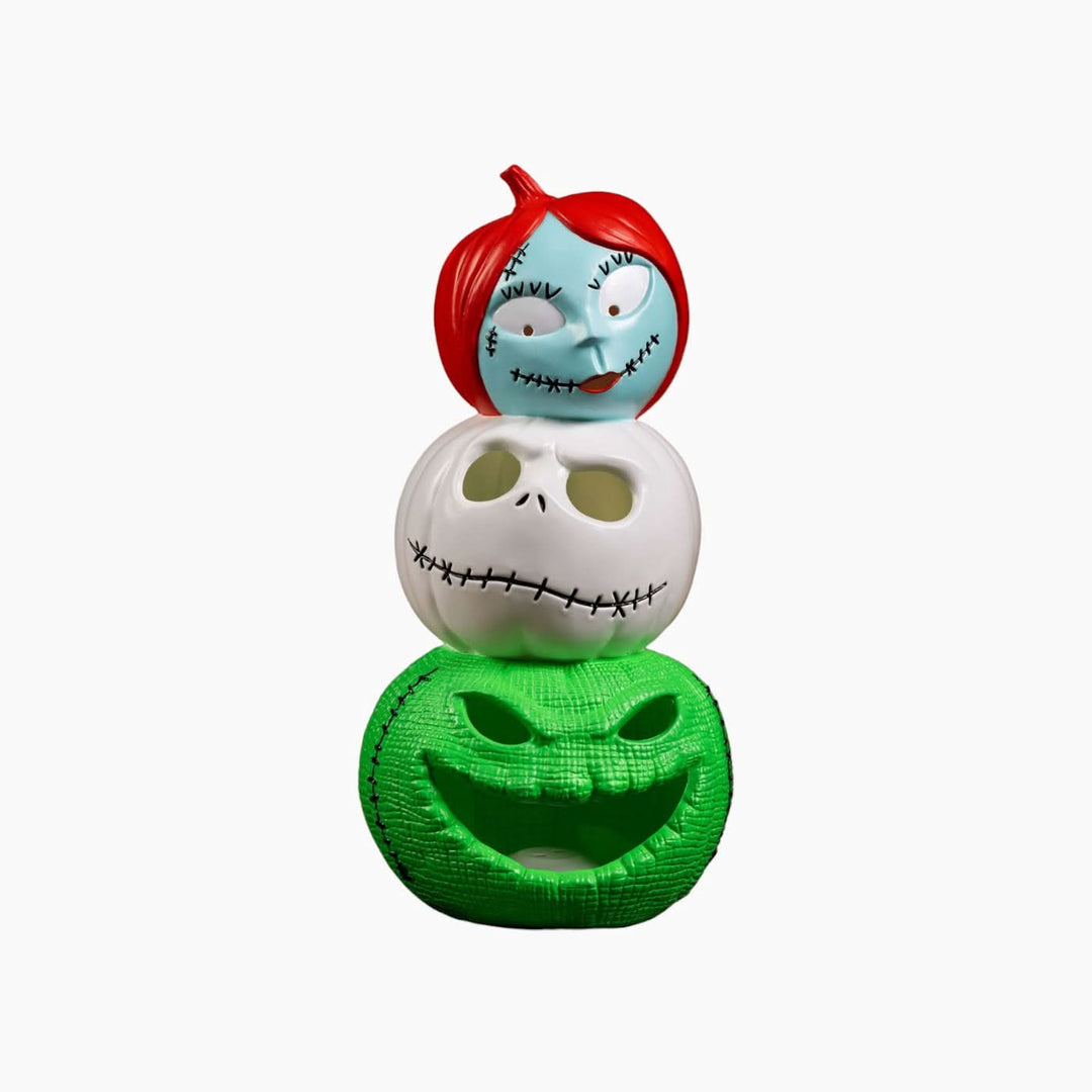 Light-up pumpkin decoration with Jack, Sally, and Oogie Boogie characters