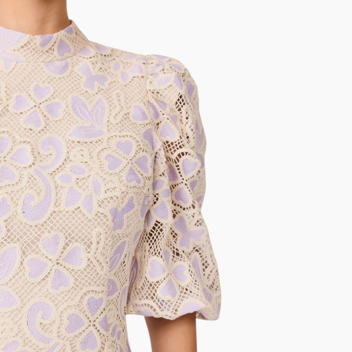 Elliott Jasmine Puff Sleeve Mini Dress in Purple &amp; Beige