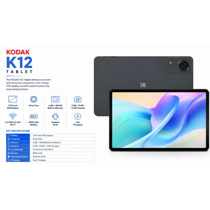 Kodak Tablet K12 – 12" FHD Android Tablet 128GB