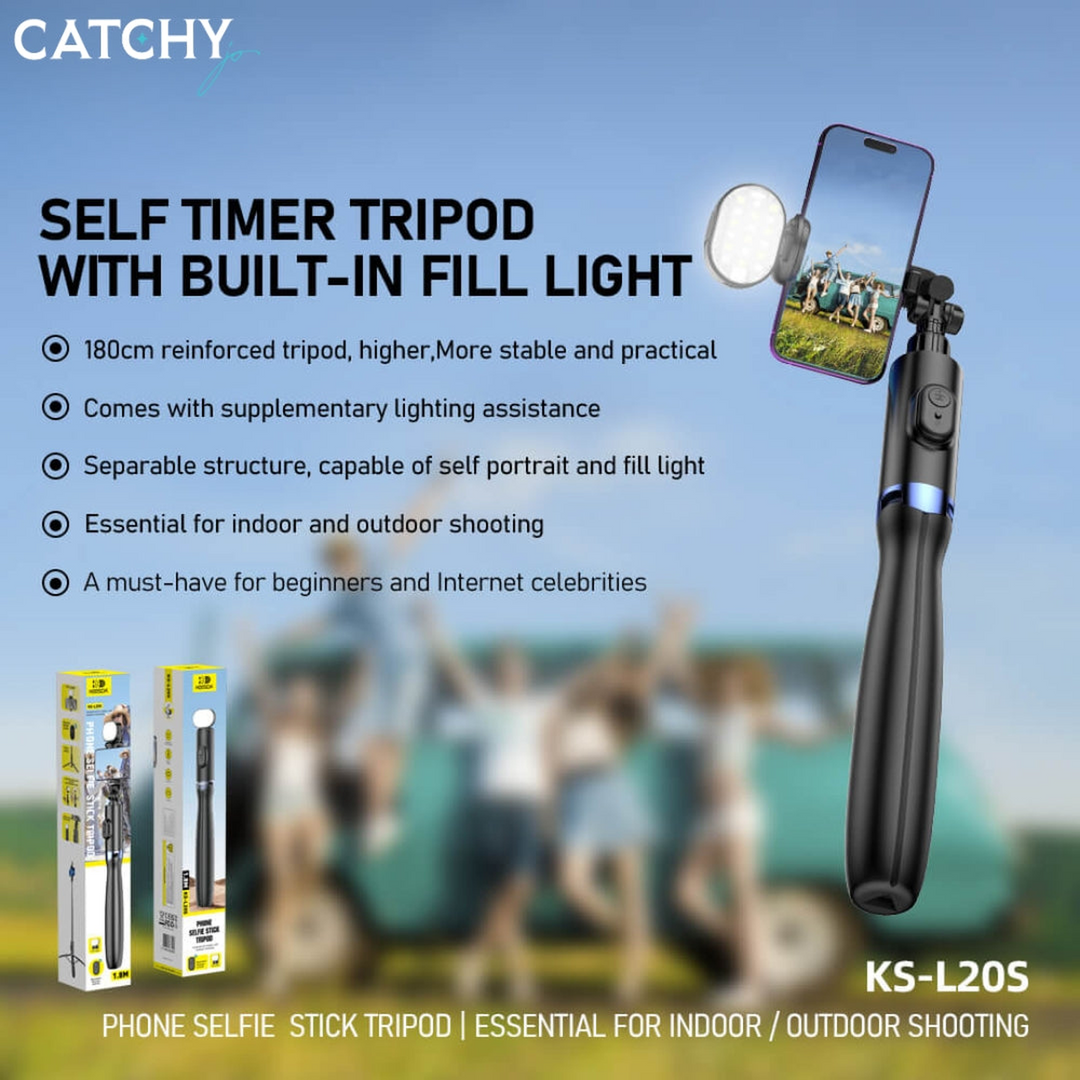 KOOSDA KS-L20S Phone Selfie Stick Tripod With Remote &amp; Light (1.8M)
