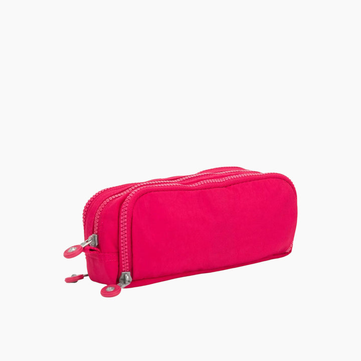 Kipling Gitroy pen case with zipped main and front compartments and 16 pen loops in back compartment.