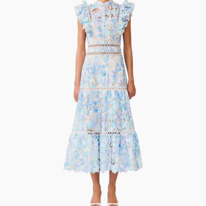 Elliatt Kalissa Ruffle Maxi Dress in Blue Floral