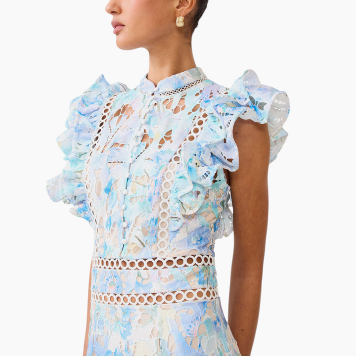 Elliatt Kalissa Ruffle Maxi Dress in Blue Floral